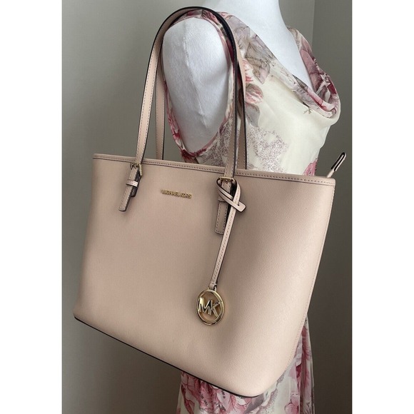 Michael Kors Jet Set Travel MK Tote Bag Blush Pink Saffiano Leather 38F7GTVT3L‎ - Picture 1 of 16